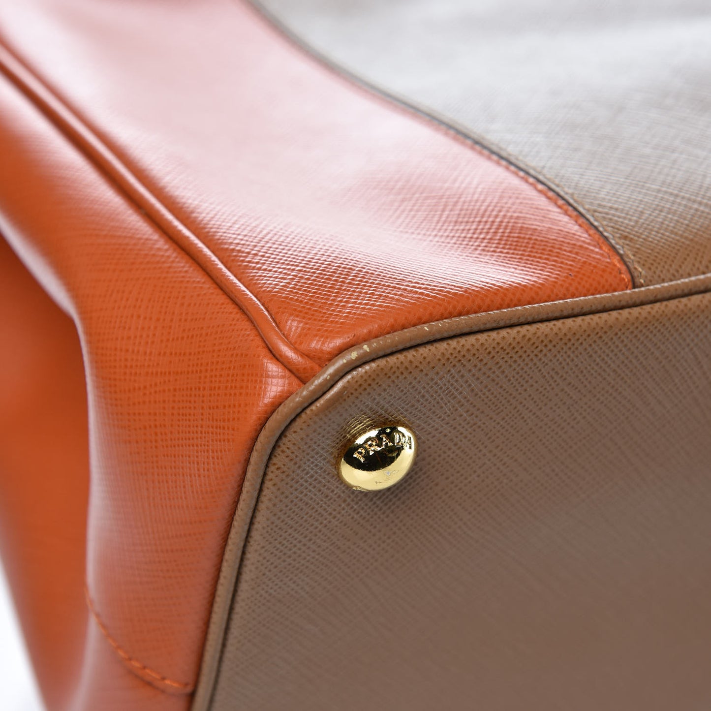 Saffiano Lux Colorblock Medium Galleria Double Zip Tote Caramel Papaya