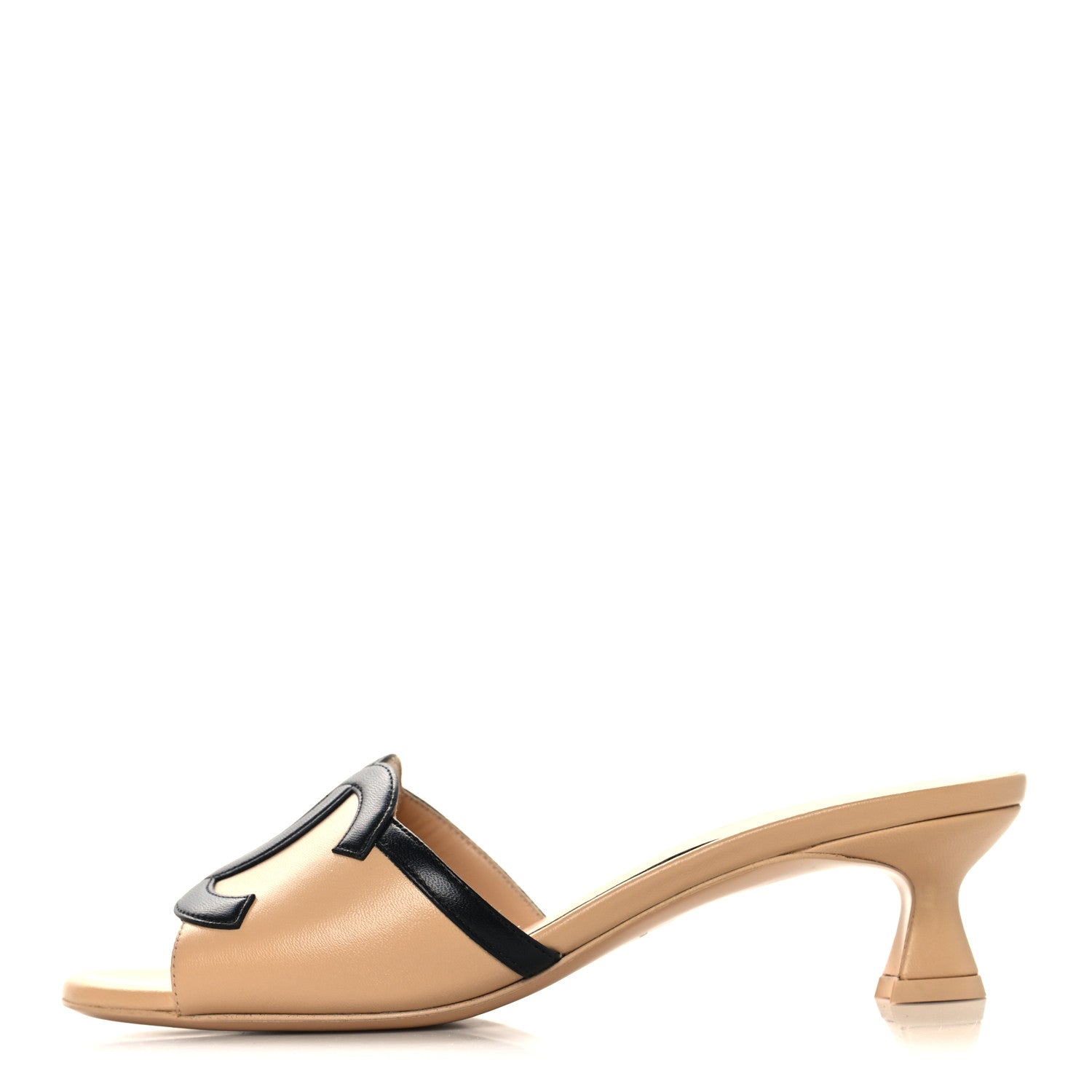 Chanel Lambskin CC Cutout Mules 37.5 Beige Black 1 of 11
