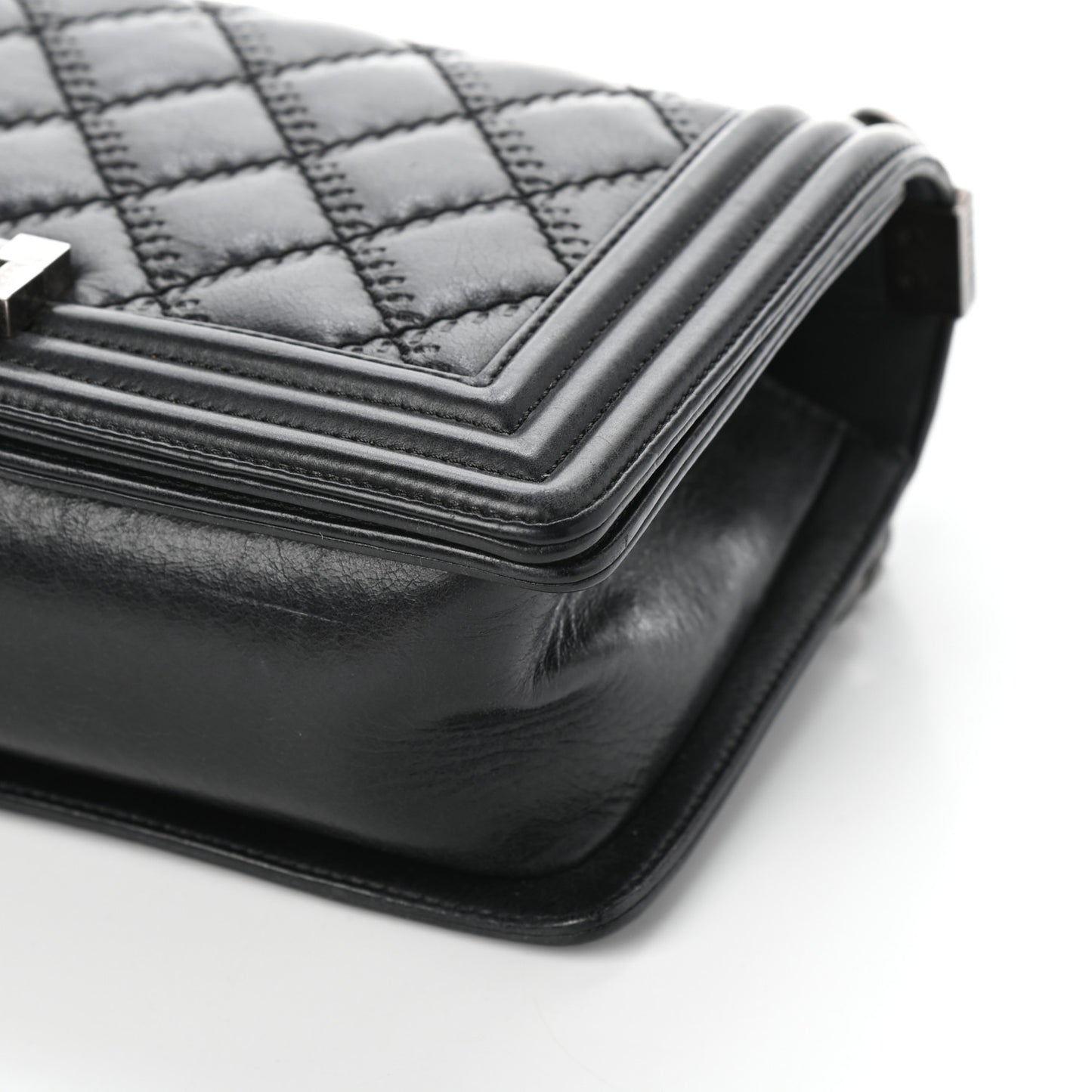 Calfskin Double Stitch Medium Boy Flap Black