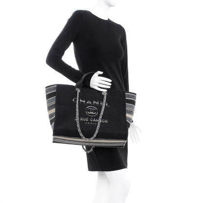 Chanel Striped Canvas Medium Deauville Tote Grey Black 3 of 8