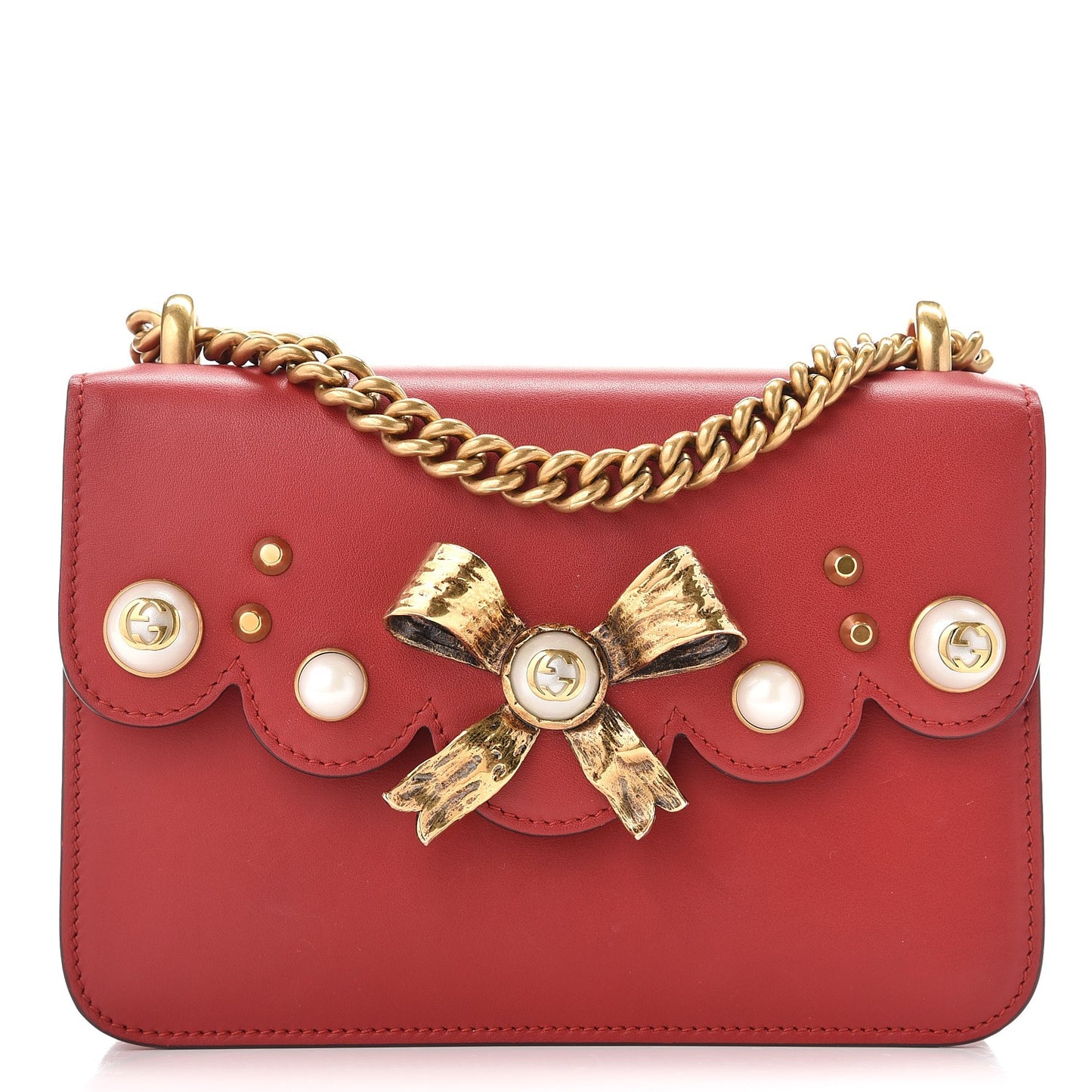Calfskin Peony Small Chain Shoulder Bag Hibiscus Red