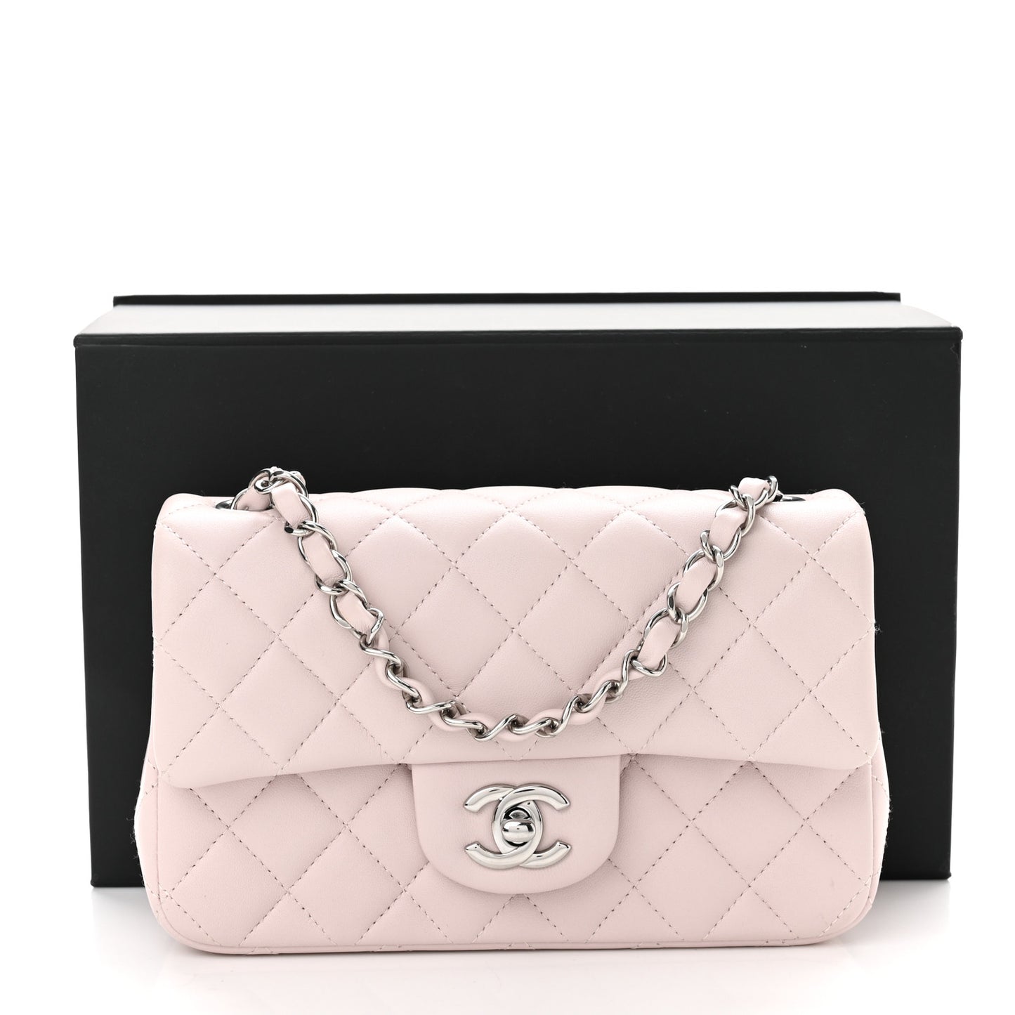 Lambskin Quilted Mini Rectangular Flap Light Purple