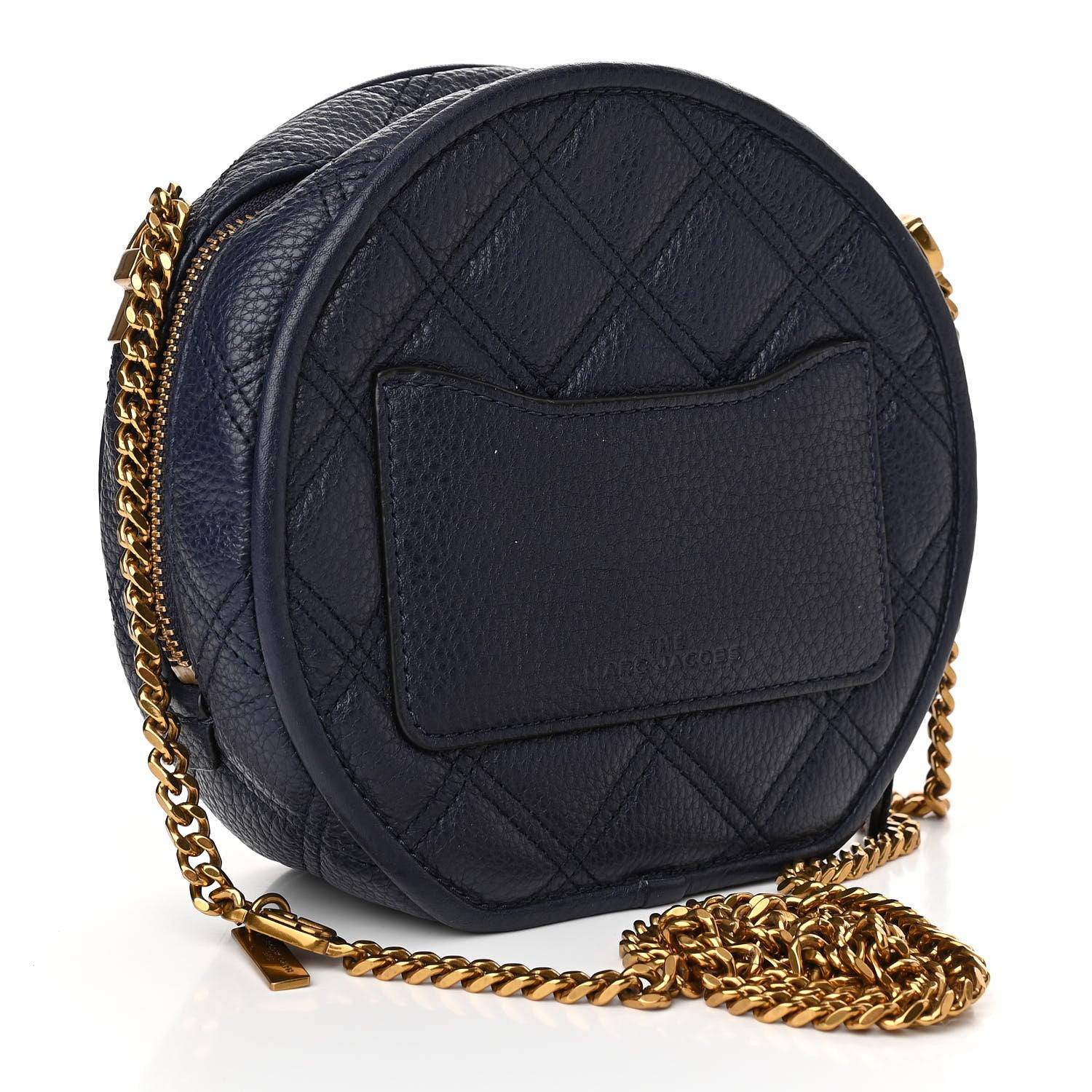 Marc Jacobs Grained Calfskin Quilted The Status Round Crossbody Navy 3 of 10