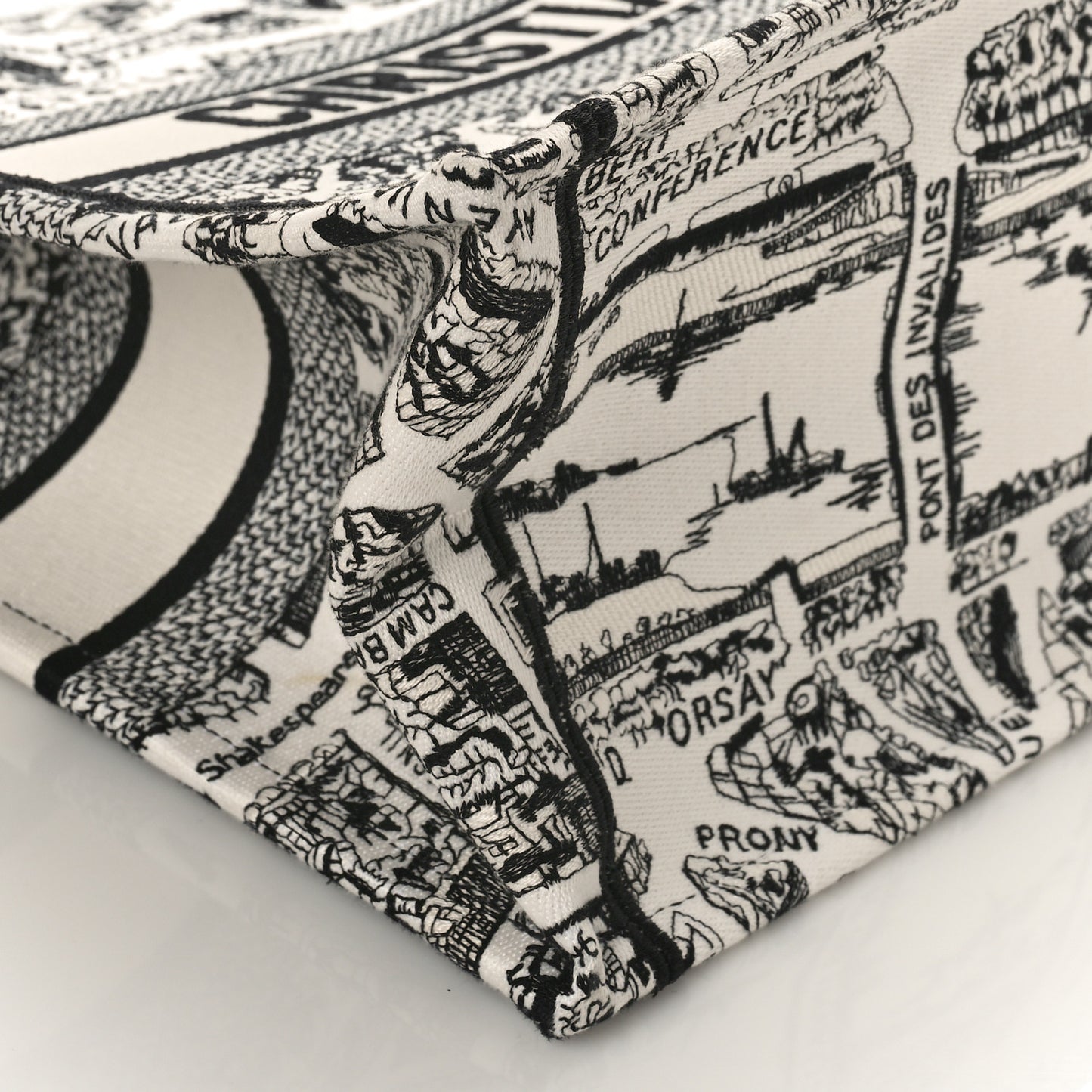 Canvas Embroidered Medium Plan De Paris Book Tote White Black