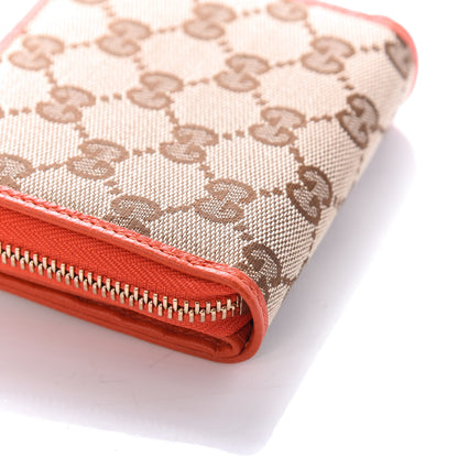 Gucci Monogram Dollar Calfskin Zip Around French Flap Wallet Beige Ebony Sun Orange 14 of 15