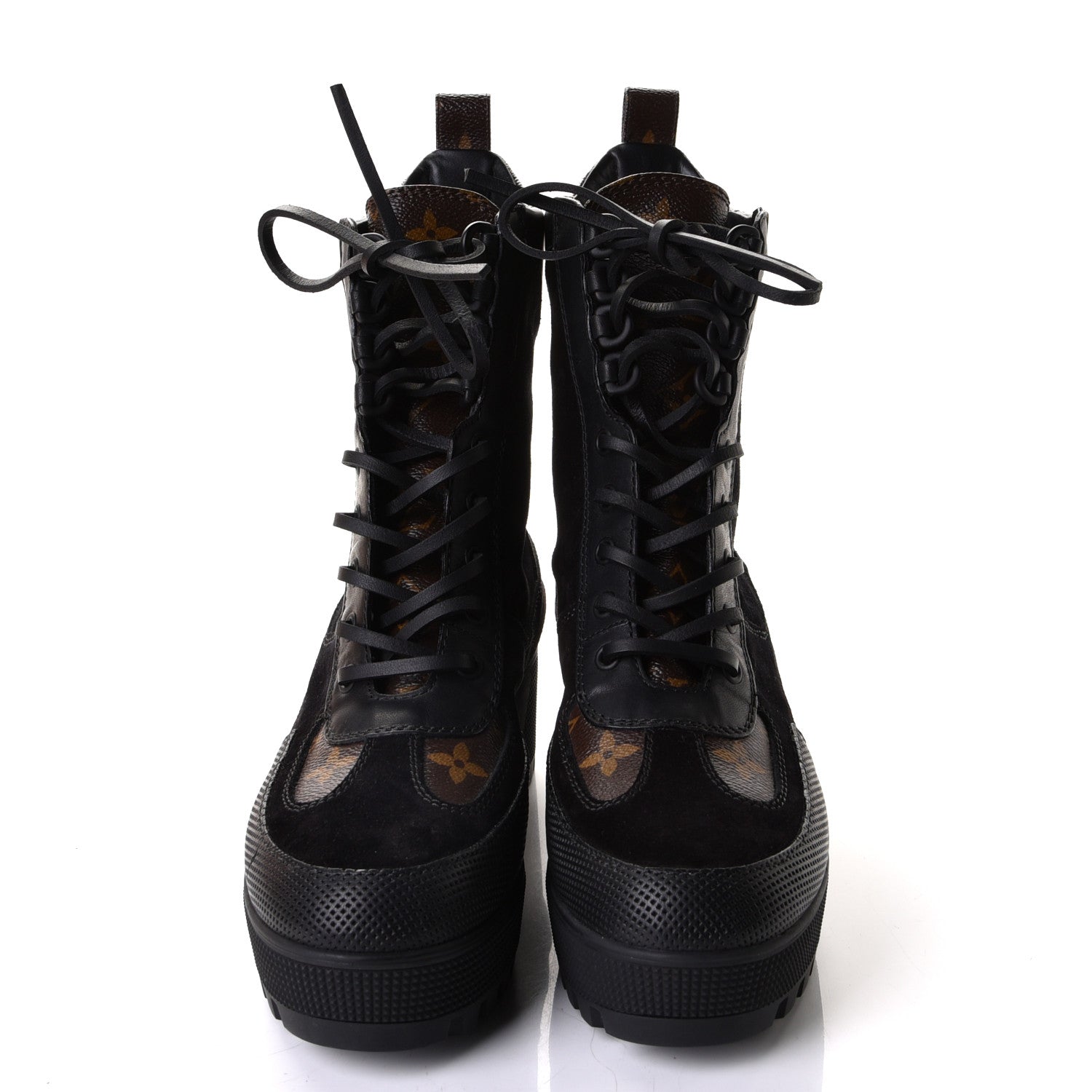 Louis Vuitton Suede Calfskin Monogram Laureate Platform Desert Boots 38 Black 2 of 6