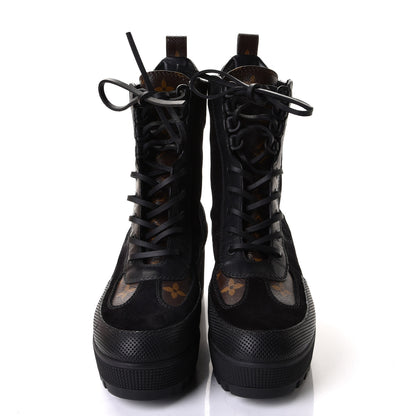 Louis Vuitton Suede Calfskin Monogram Laureate Platform Desert Boots 38 Black 2 of 6