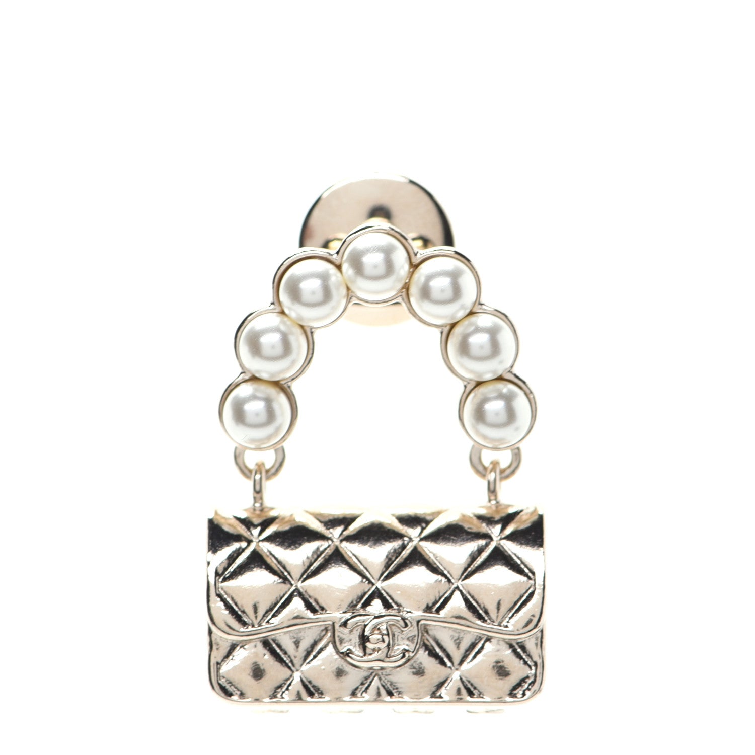 Chanel Pearl Quilted Flap Brooch Gold 1 of 5
