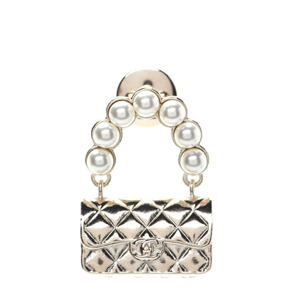 Chanel Pearl Quilted Flap Brooch Gold 1 of 5