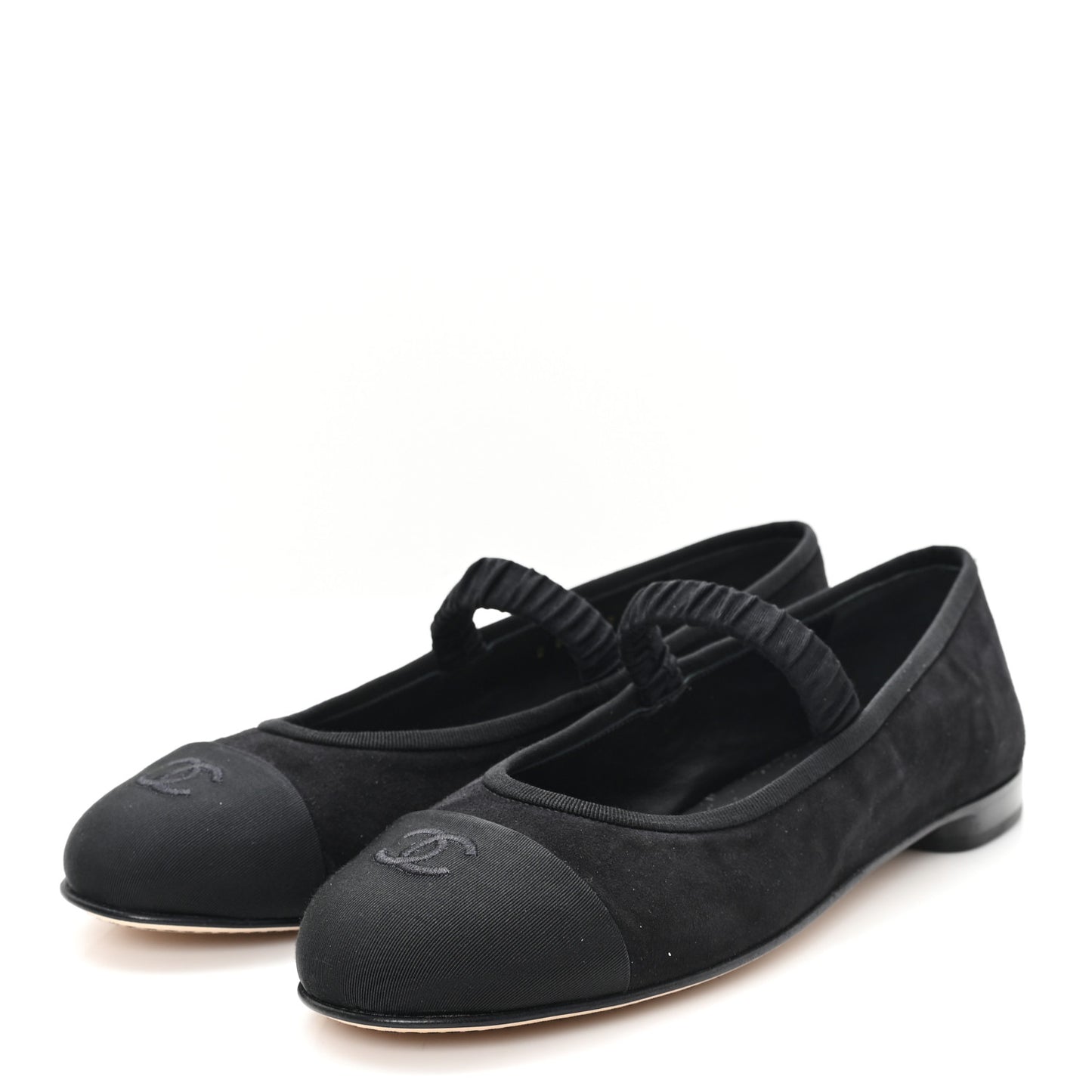 Suede Kidskin Grosgrain Mary Jane Flats 41 Black