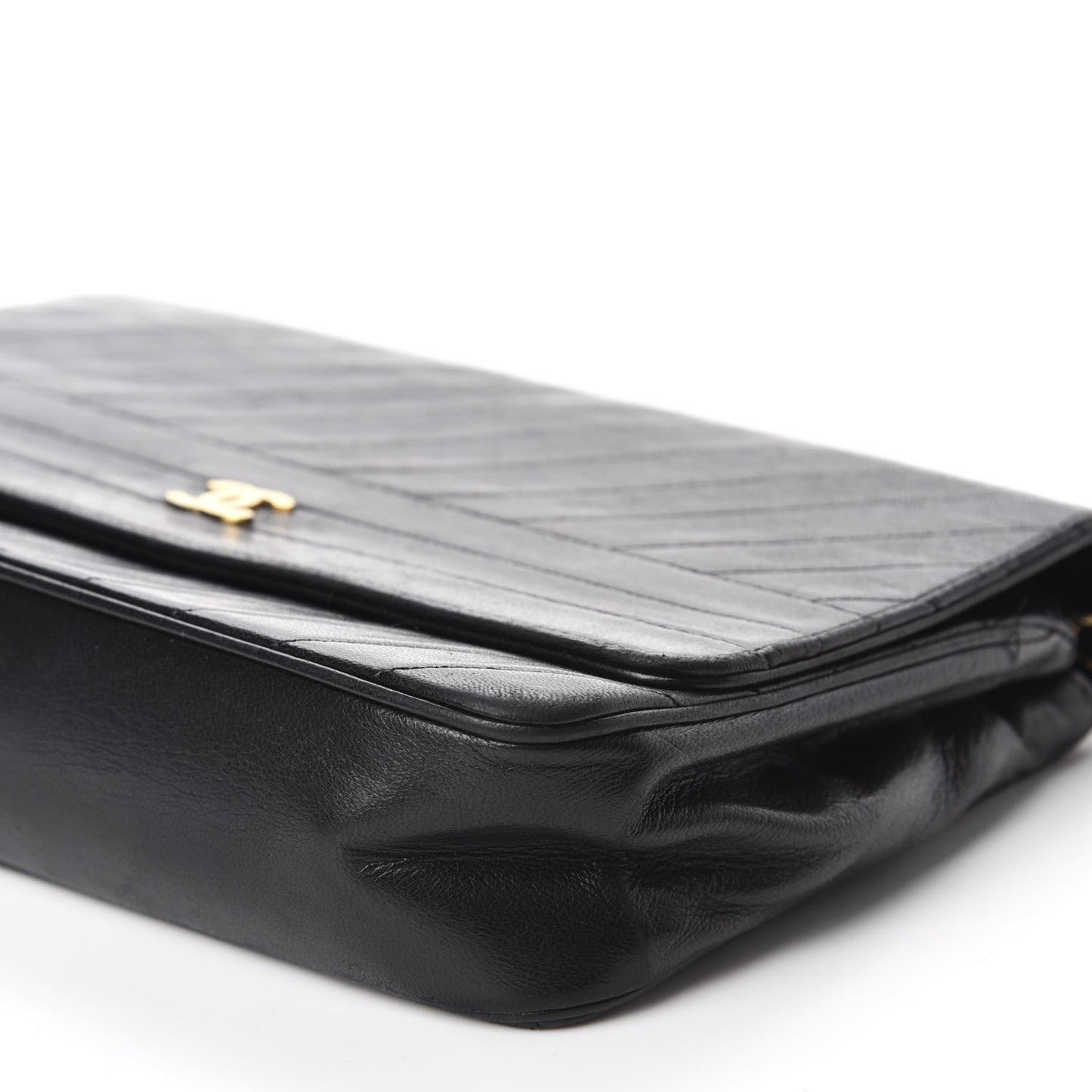 Lambskin Diagonal Quilted Small Single Flap Black