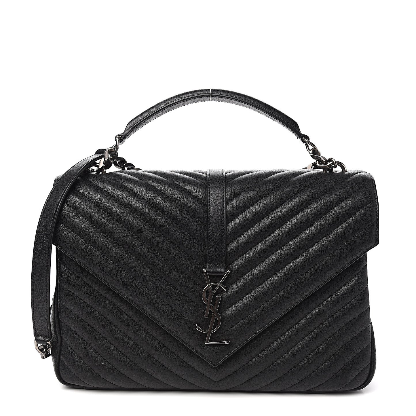 Sheepskin Matelasse Chevron Monogram Large College Satchel Black