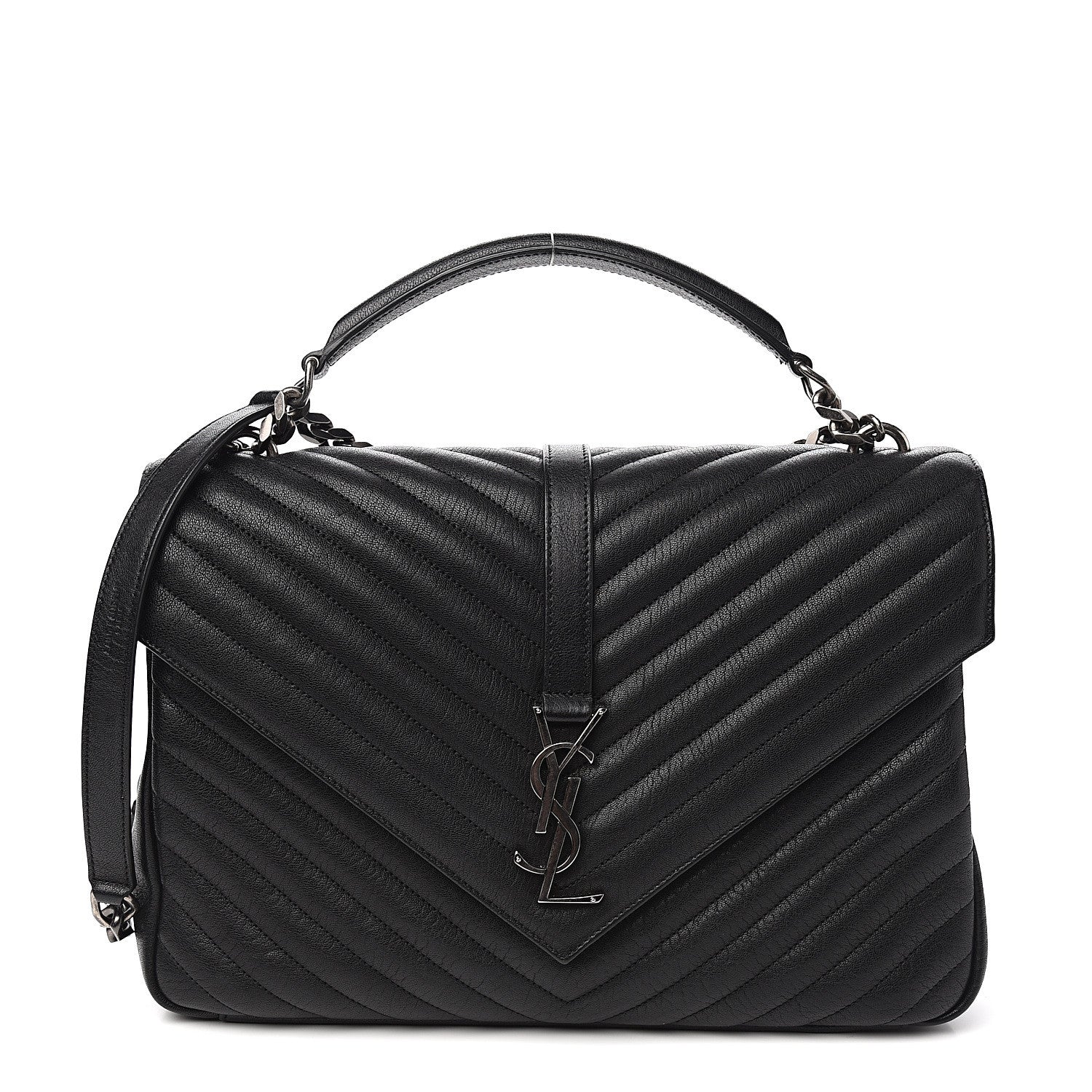 Saint Laurent Sheepskin Matelasse Chevron Monogram Large College Satchel Black 1 of 8