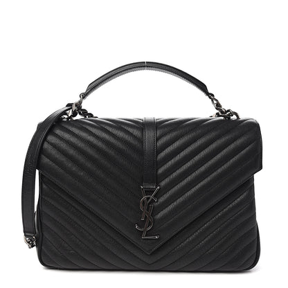Saint Laurent Sheepskin Matelasse Chevron Monogram Large College Satchel Black 1 of 8
