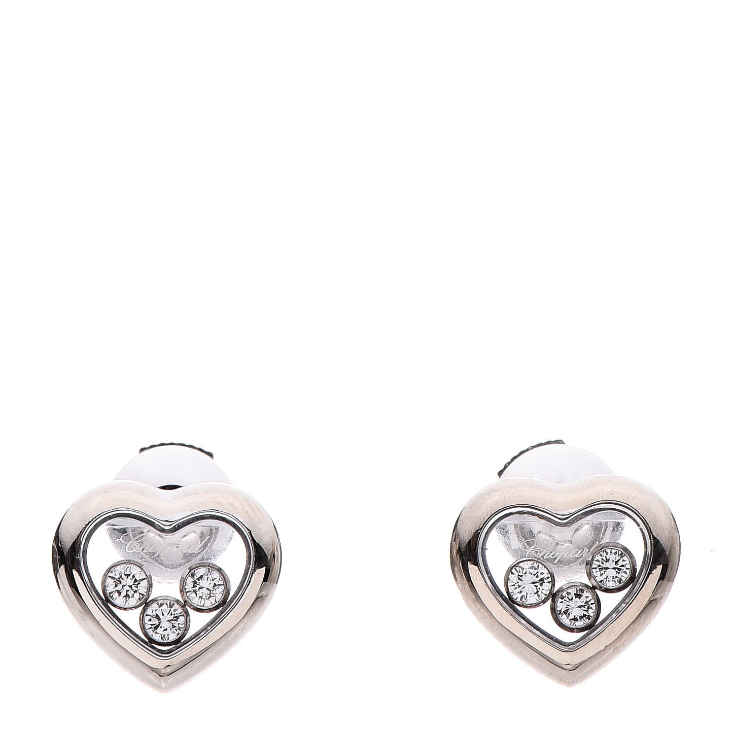 18K White Gold 3 Happy Diamonds Icons Heart Earrings
