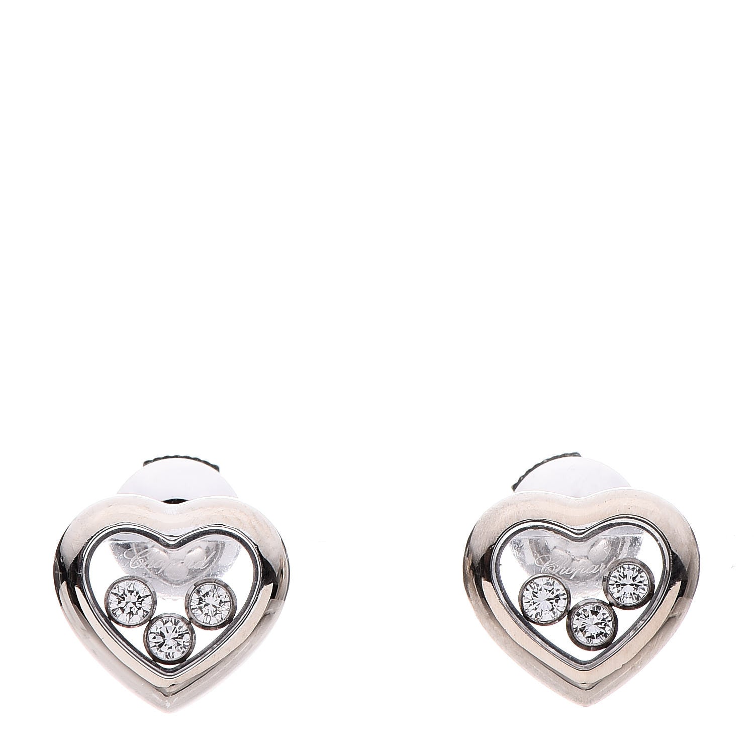 Chopard 18K White Gold 3 Happy Diamonds Icons Heart Earrings 1 of 8