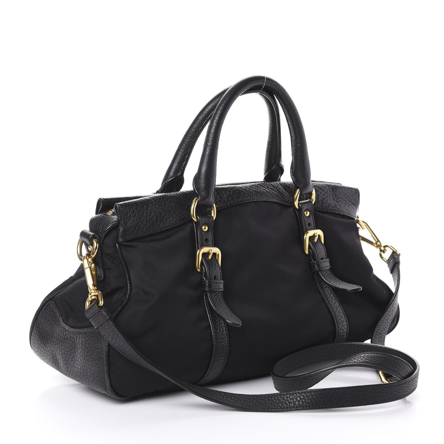 Tessuto Nylon Vitello Daino Shopping Satchel Black