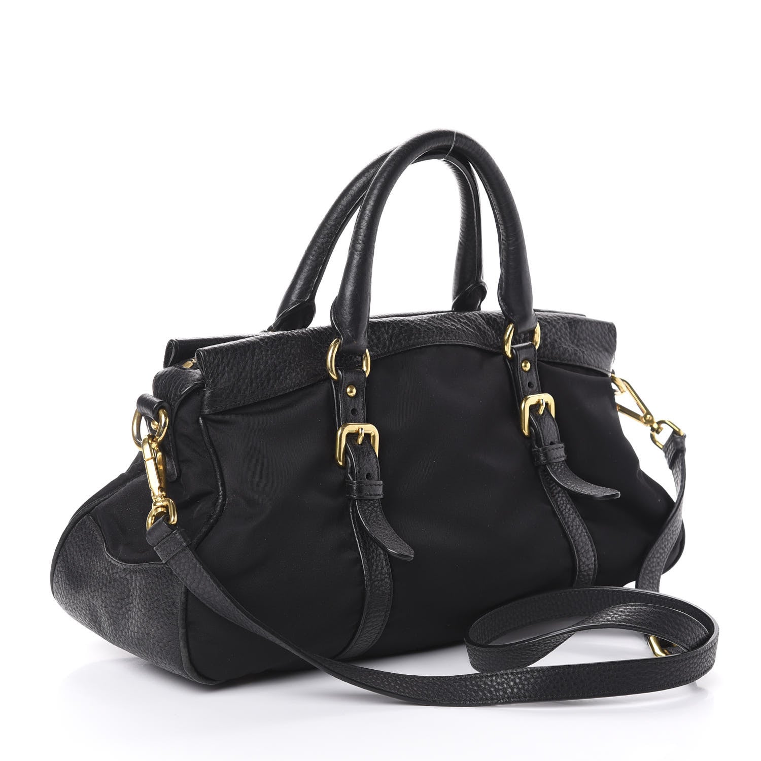 Prada Tessuto Nylon Vitello Daino Shopping Satchel Black 3 of 9