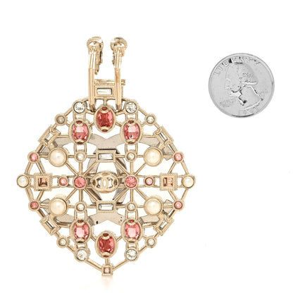 Chanel Pearl Strass Crystal CC Drop Single Clip On Earring Gold Pink 2 of 4