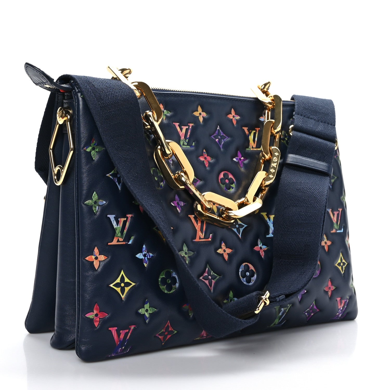 Louis Vuitton Lambskin Embossed Monogram LV Garden Coussin MM Navy Blue 3 of 9
