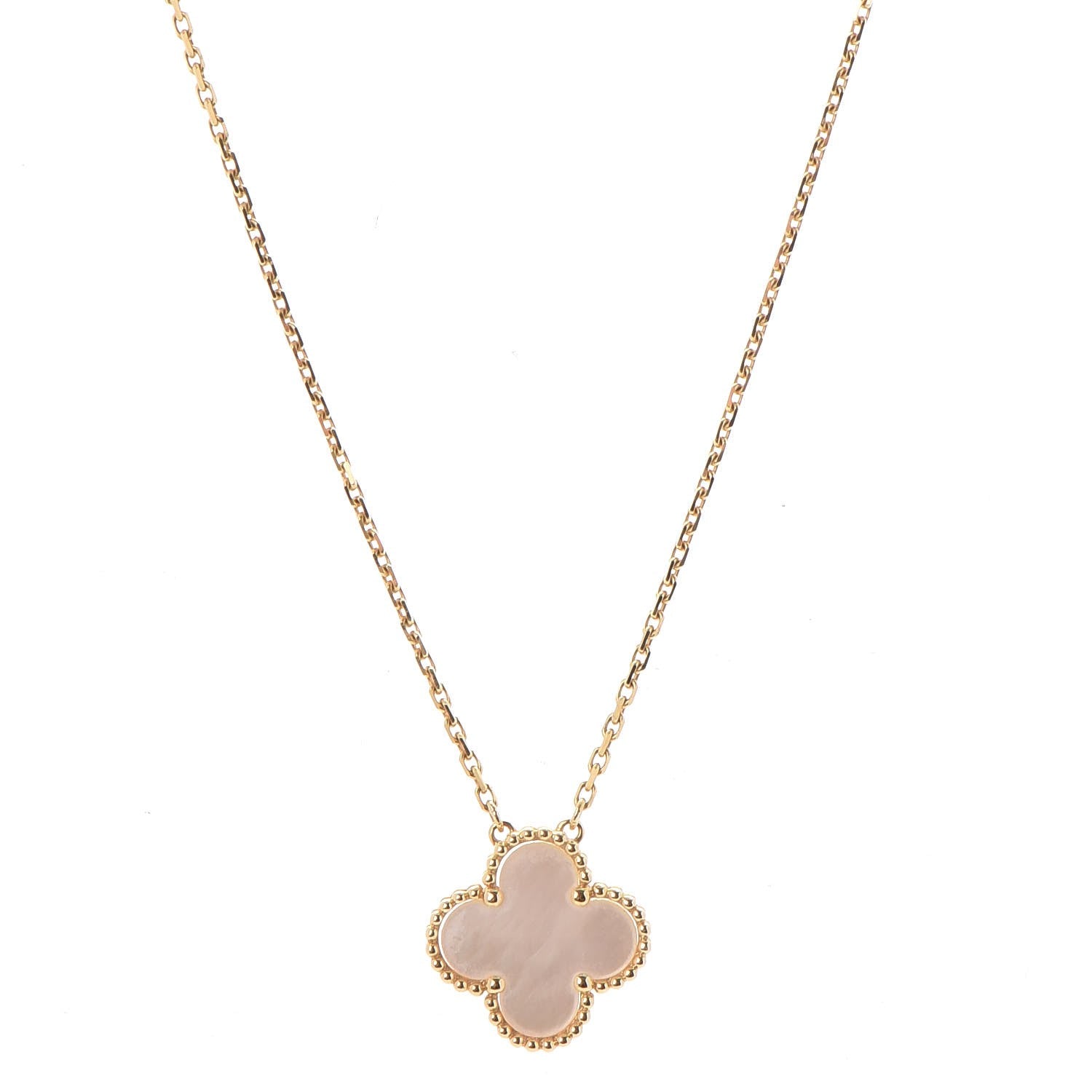 Van Cleef & Arpels 18K Yellow Gold Mother of Pearl Vintage Alhambra Pendant Necklace 1 of 7