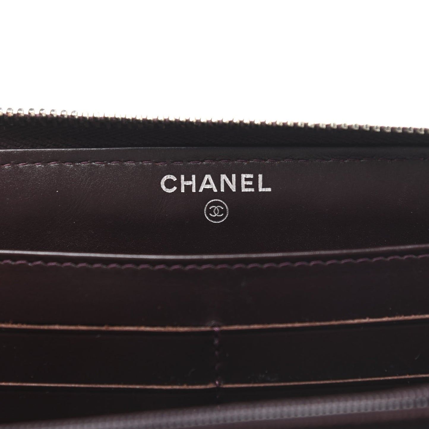 Patent Double Quilted Zip Around Wallet Burgundy