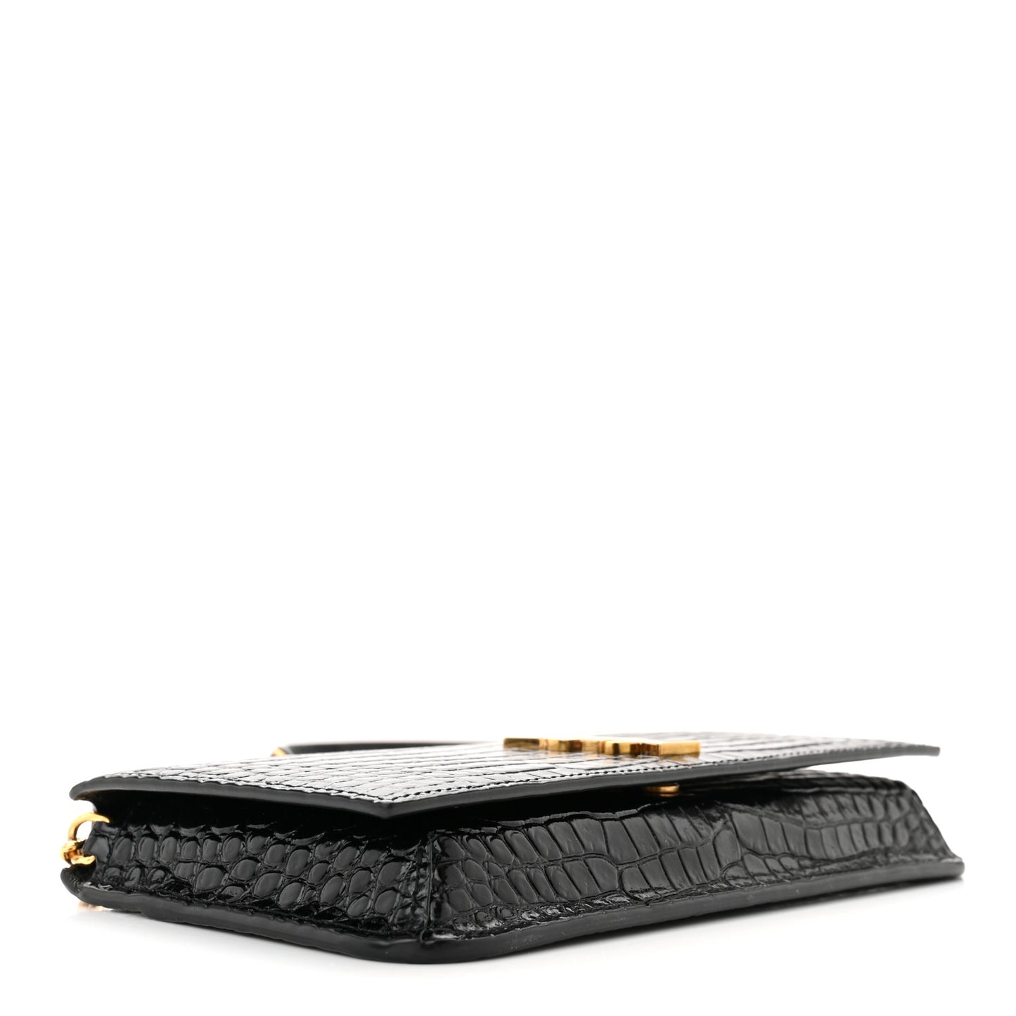 Crocodile Embossed Monogram Phone Holder Crossbody Black