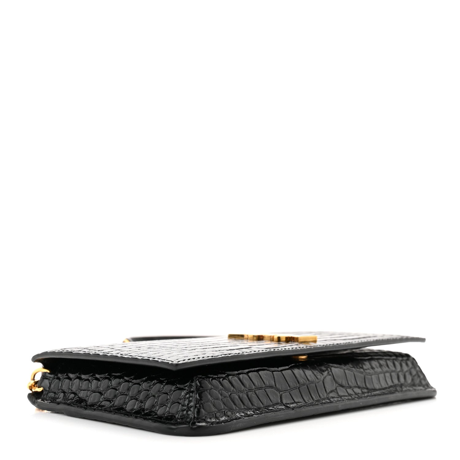 Saint Laurent Crocodile Embossed Monogram Phone Holder Crossbody Black 4 of 11