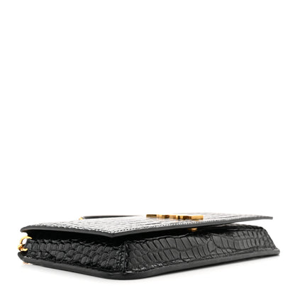 Saint Laurent Crocodile Embossed Monogram Phone Holder Crossbody Black 4 of 11