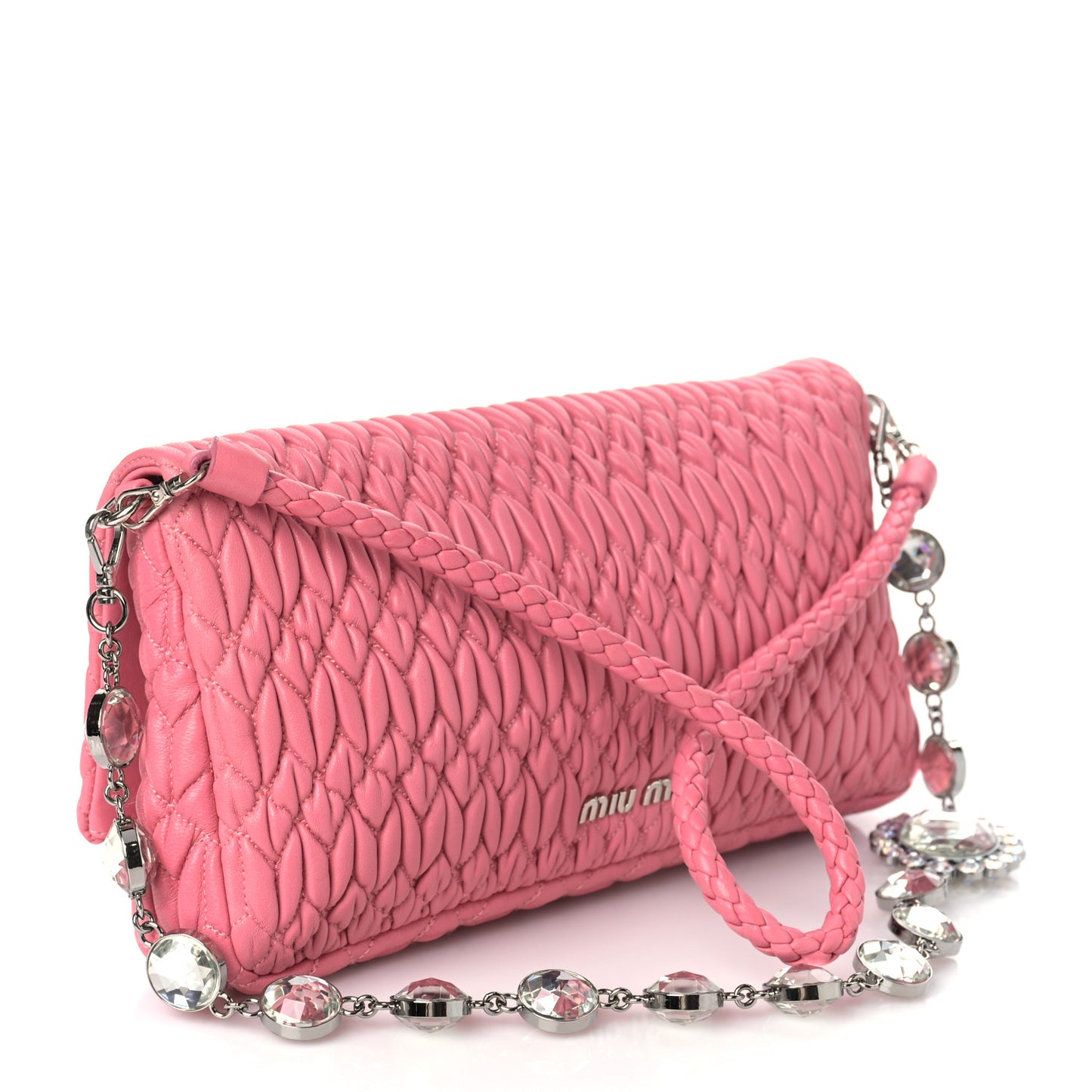 Nappa Matelasse Crystal Flap Clutch Geranio