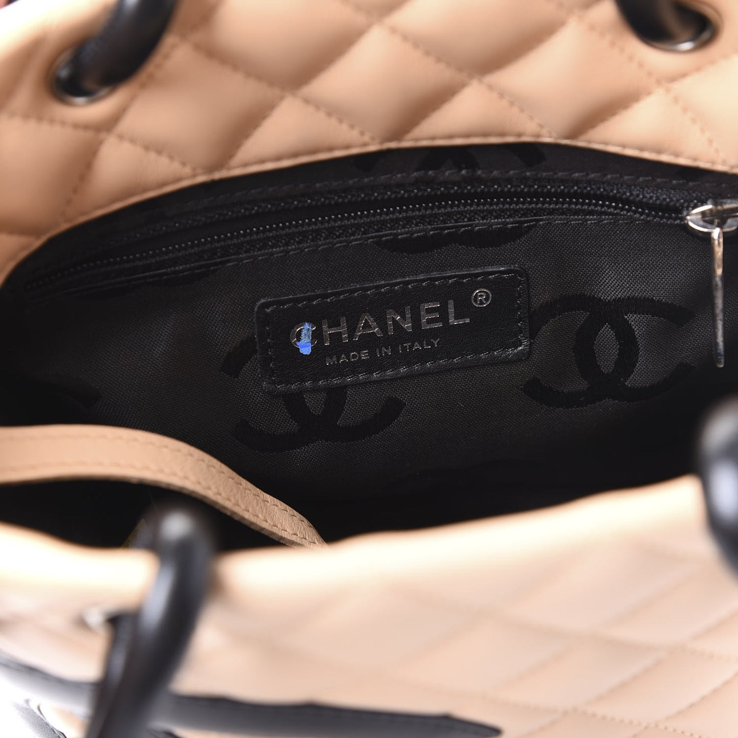 Calfskin Quilted Small Cambon Tote Beige Black