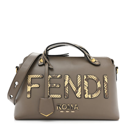 Fendi Vitello King Elaphe Python Print Logo Medium By The Way Boston Bag Tartufo Daisy Roccia 1 of 21