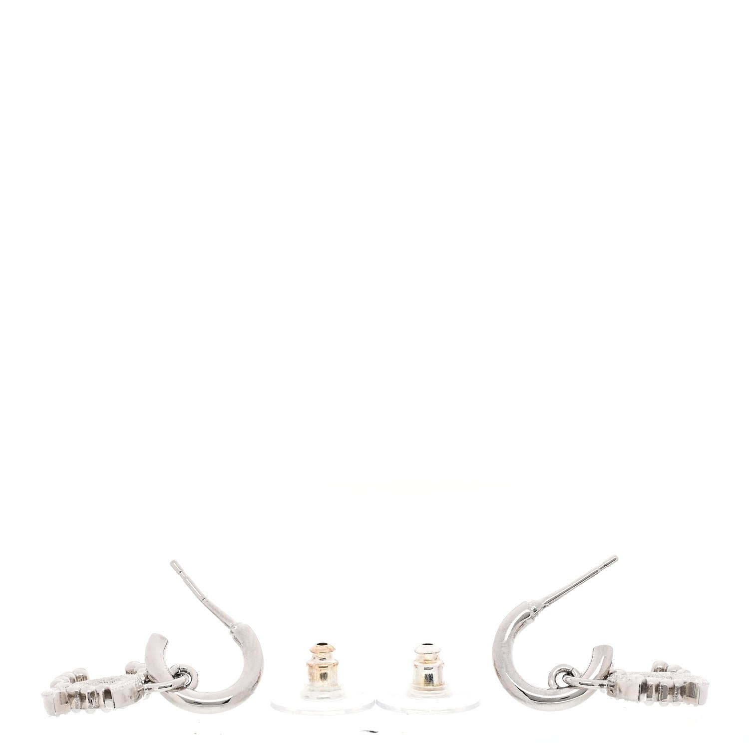 Chanel Metal Pearl Crystal CC Drop Earrings Silver 4 of 5