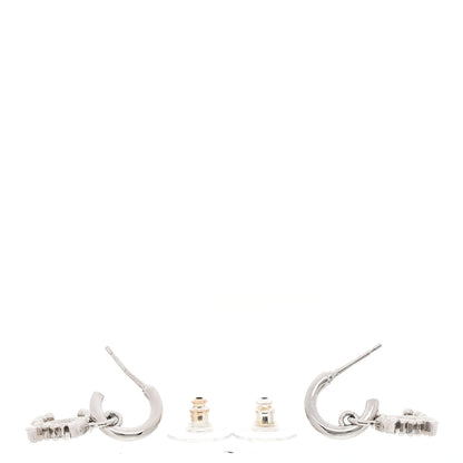 Chanel Metal Pearl Crystal CC Drop Earrings Silver 4 of 5