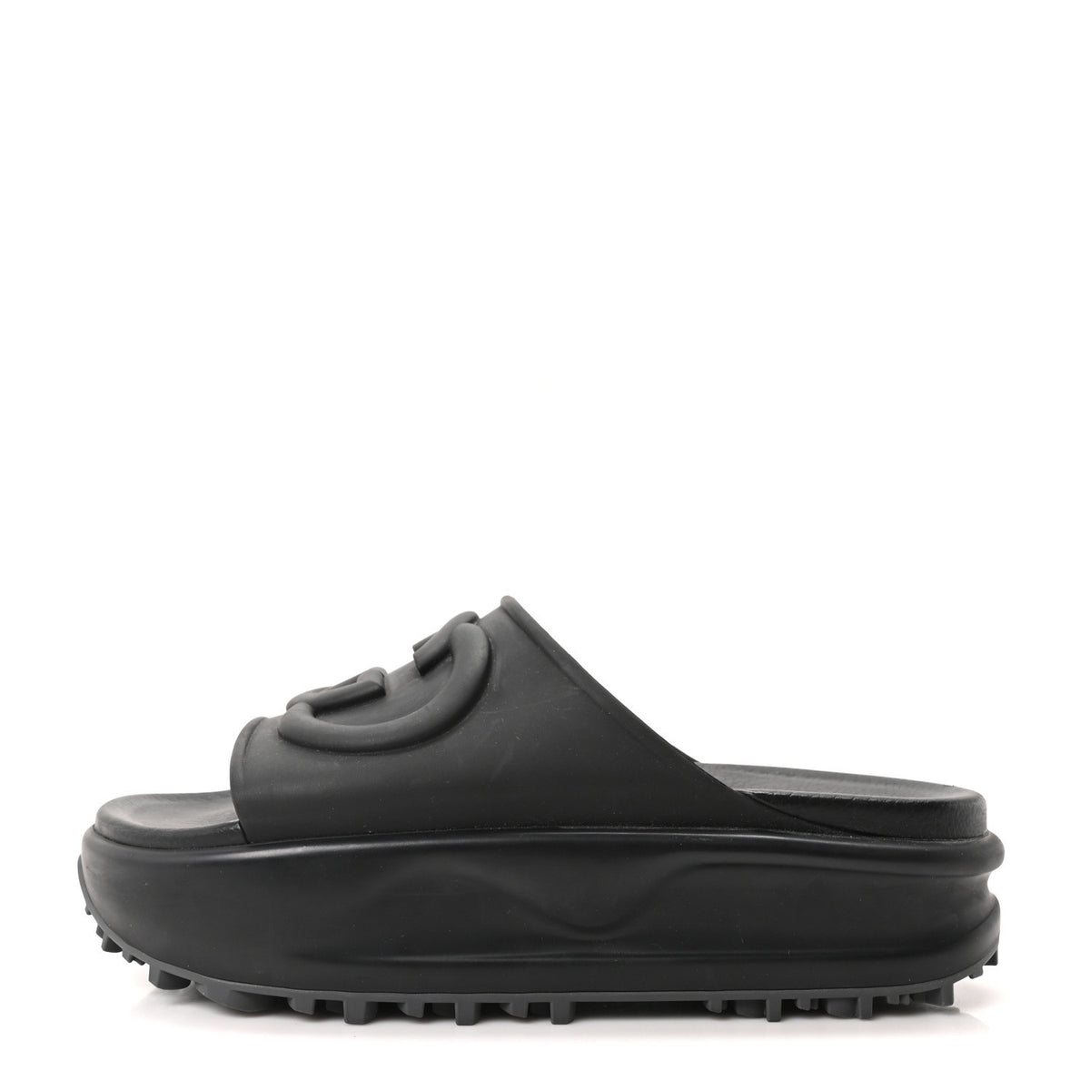 Gucci Soft Rubber Womens Interlocking G Platform 42mm Slide Sandals 38 Black 1 of 10