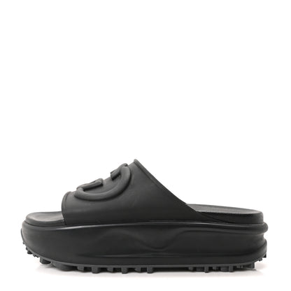 Gucci Soft Rubber Womens Interlocking G Platform 42mm Slide Sandals 38 Black 1 of 10