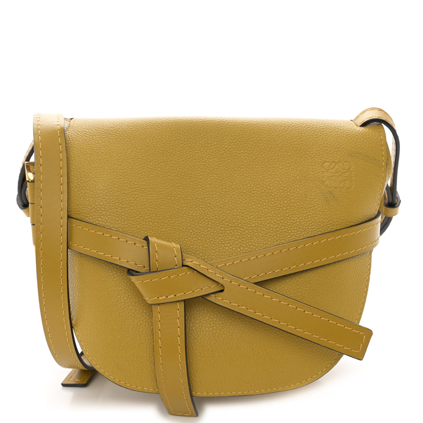 Grained Calfskin Small Gate Crossbody Bag Mustard Yellow
