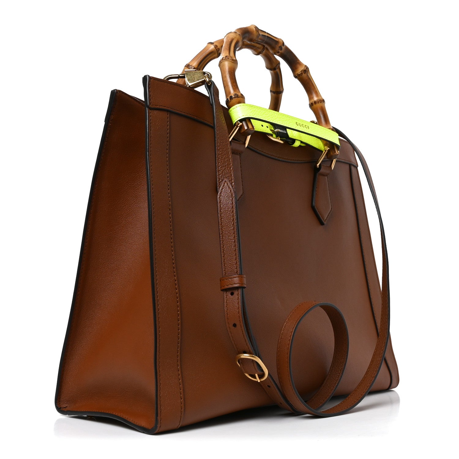 Gucci Wonka Grain Calfskin Medium Diana Tote Bag Cuir Yellow Fluo 3 of 10