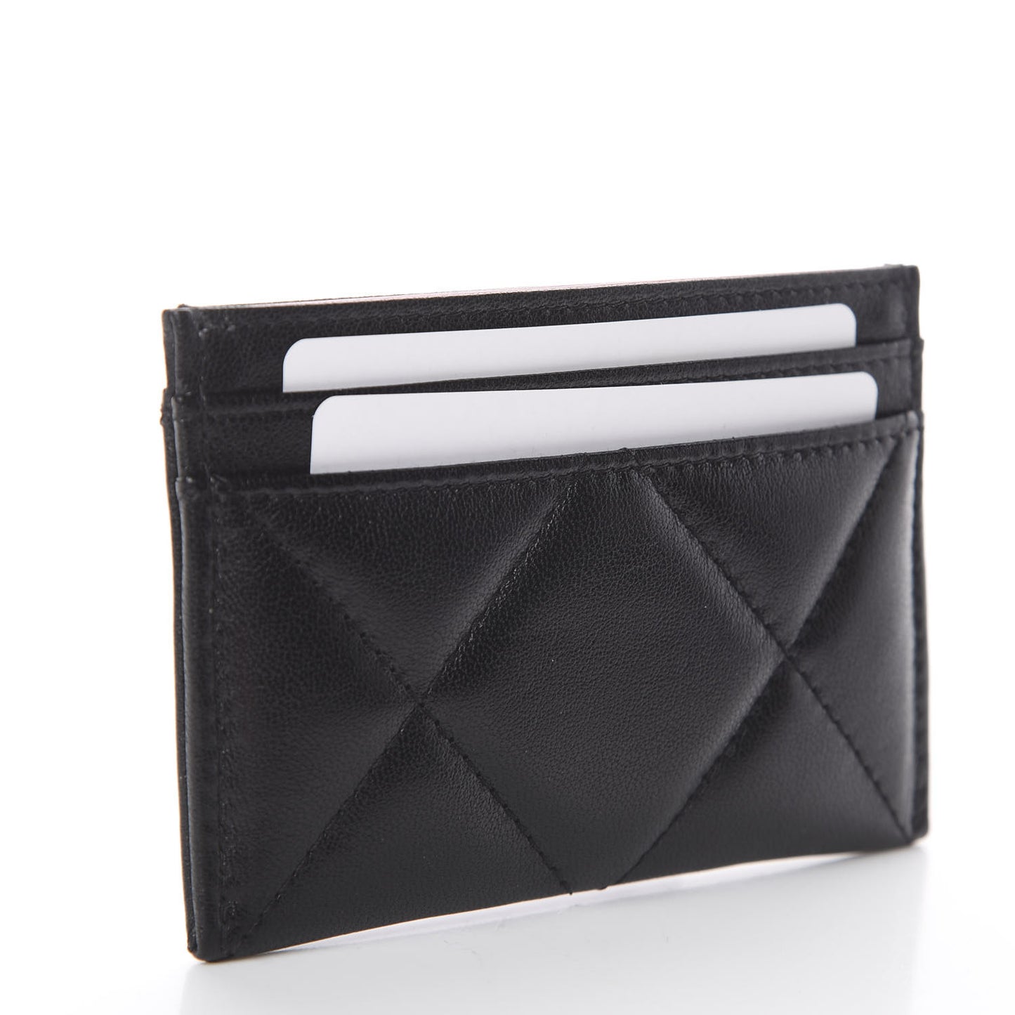 Shiny Goatskin Quilted Chanel 19 Card Holder Black