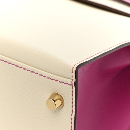 Hermes Epsom Bi-Color Horseshoe Kelly Sellier 28 Craie Rose Pourpre 10 of 13
