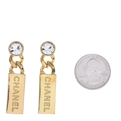 Chanel Crystal Tag Drop Earrings Gold 2 of 4