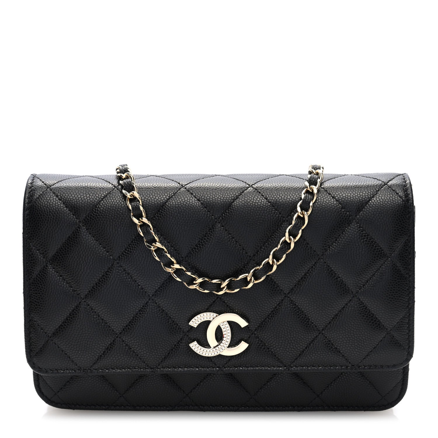 Chanel Caviar Quilted Crystal CC Wallet On Chain WOC Black 1 of 10