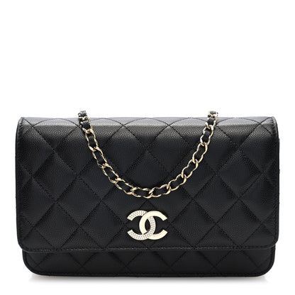 Chanel Caviar Quilted Crystal CC Wallet On Chain WOC Black 1 of 10