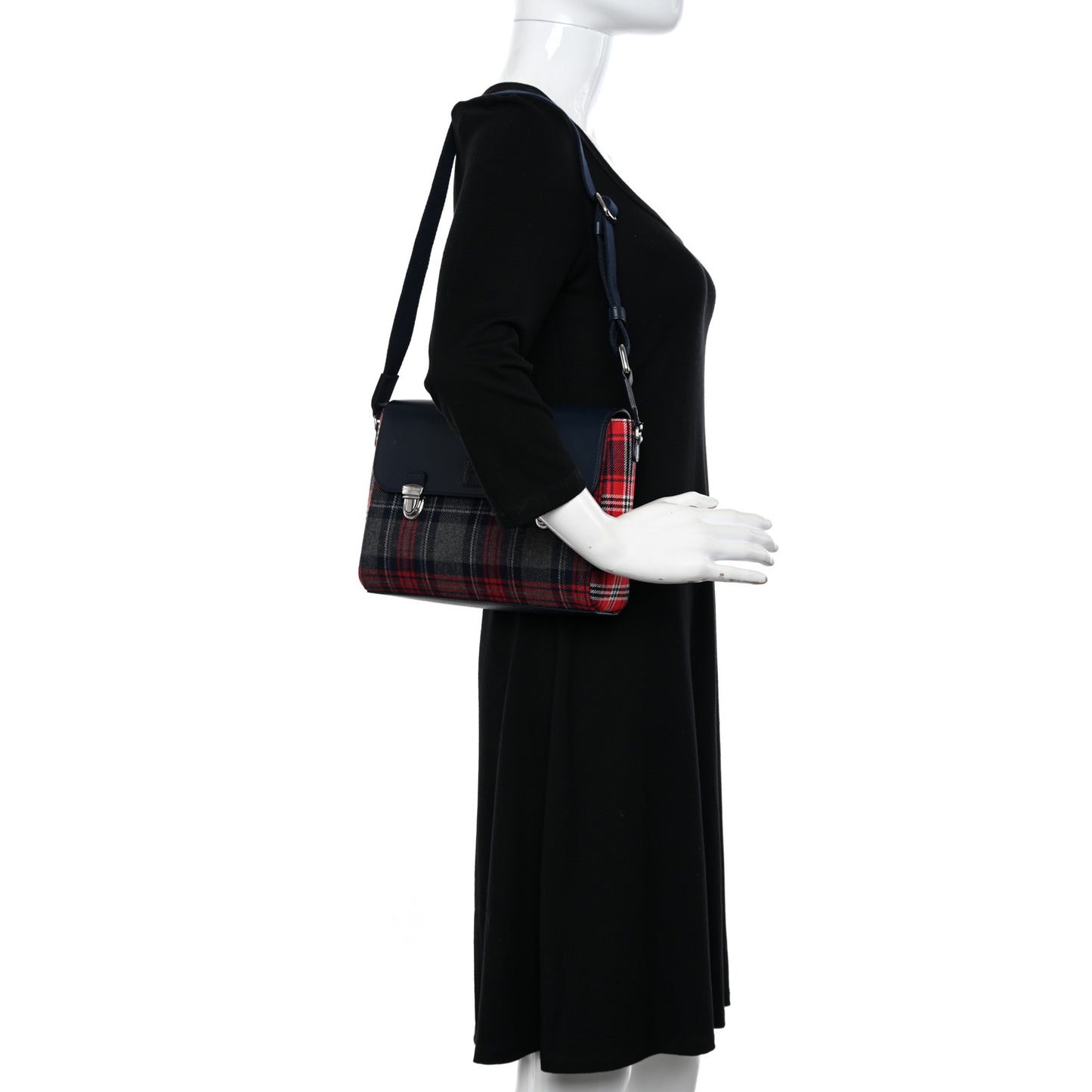 Wool Calfskin Tartan Kids Satchel Blue Red Multicolor