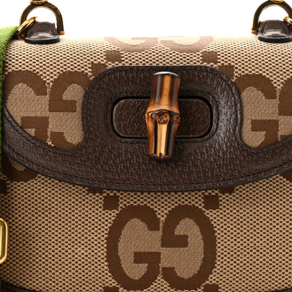 Gucci Monogram Jumbo GG Textured Dollar Calfskin Web Small Bamboo 1947 Top Handle Bag Camel Ebony New Acero 8 of 10