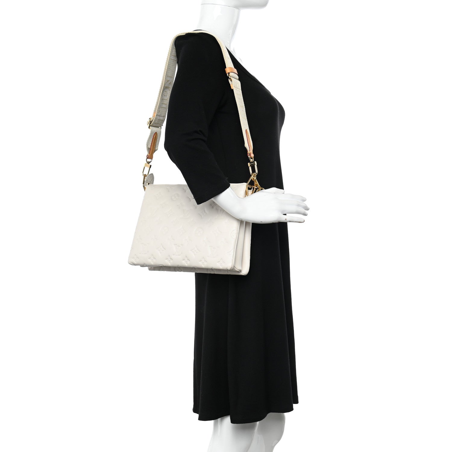 Louis Vuitton Lambskin Embossed Monogram Coussin PM Beige Cream 2 of 11