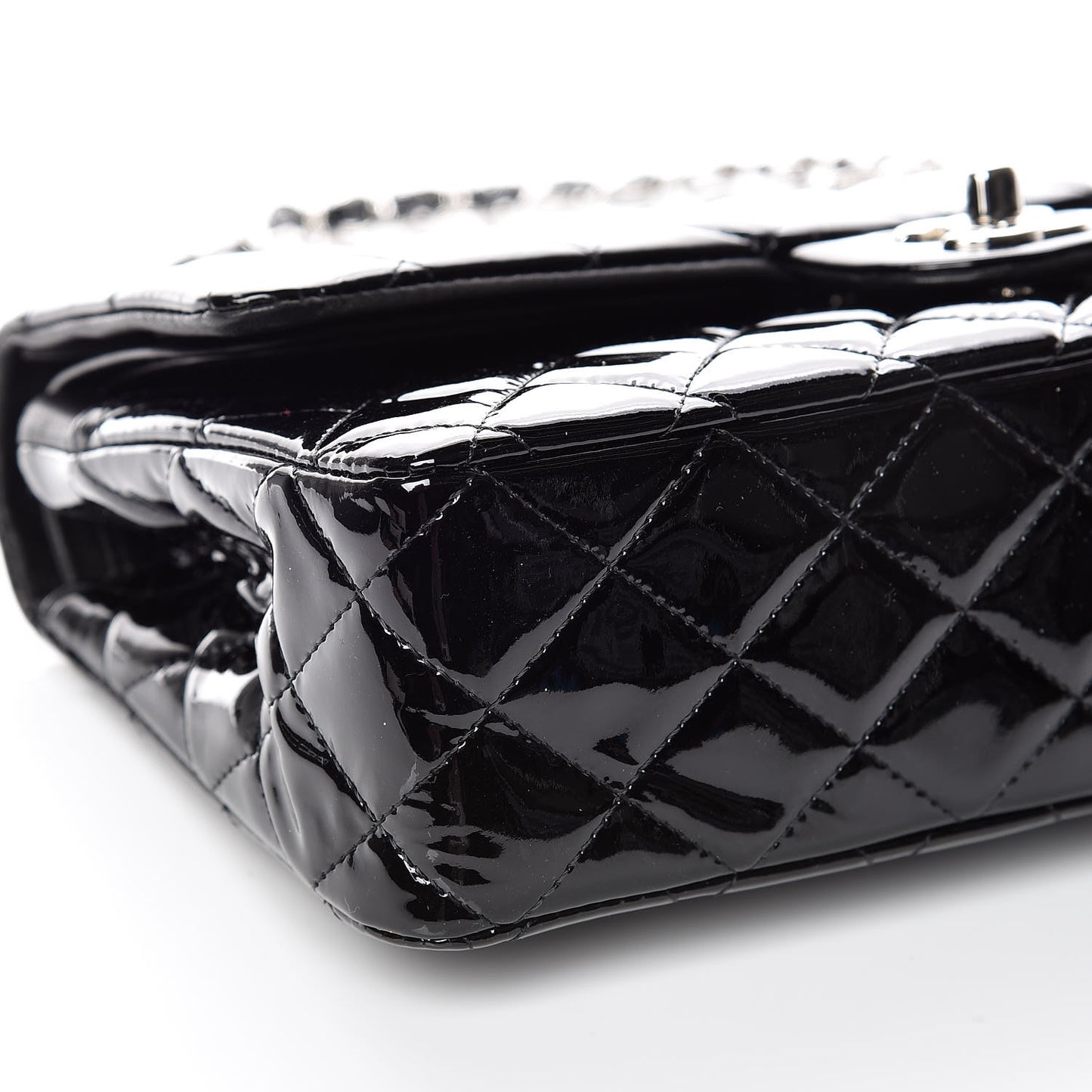 Patent Quilted Medium Double Flap Black