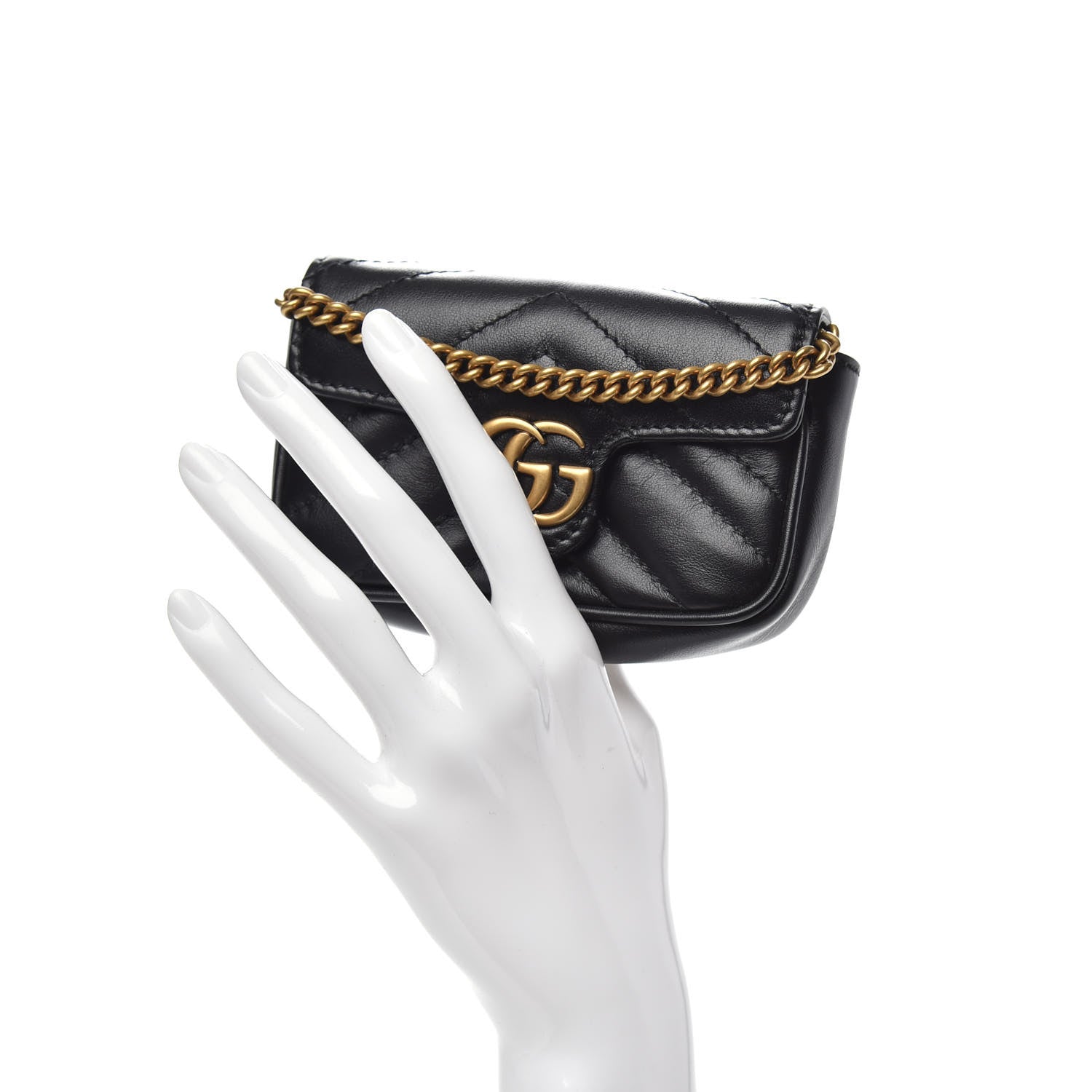 Gucci Calfskin Matelasse GG Marmont 2.0 Coin Purse On A Chain Black 2 of 9