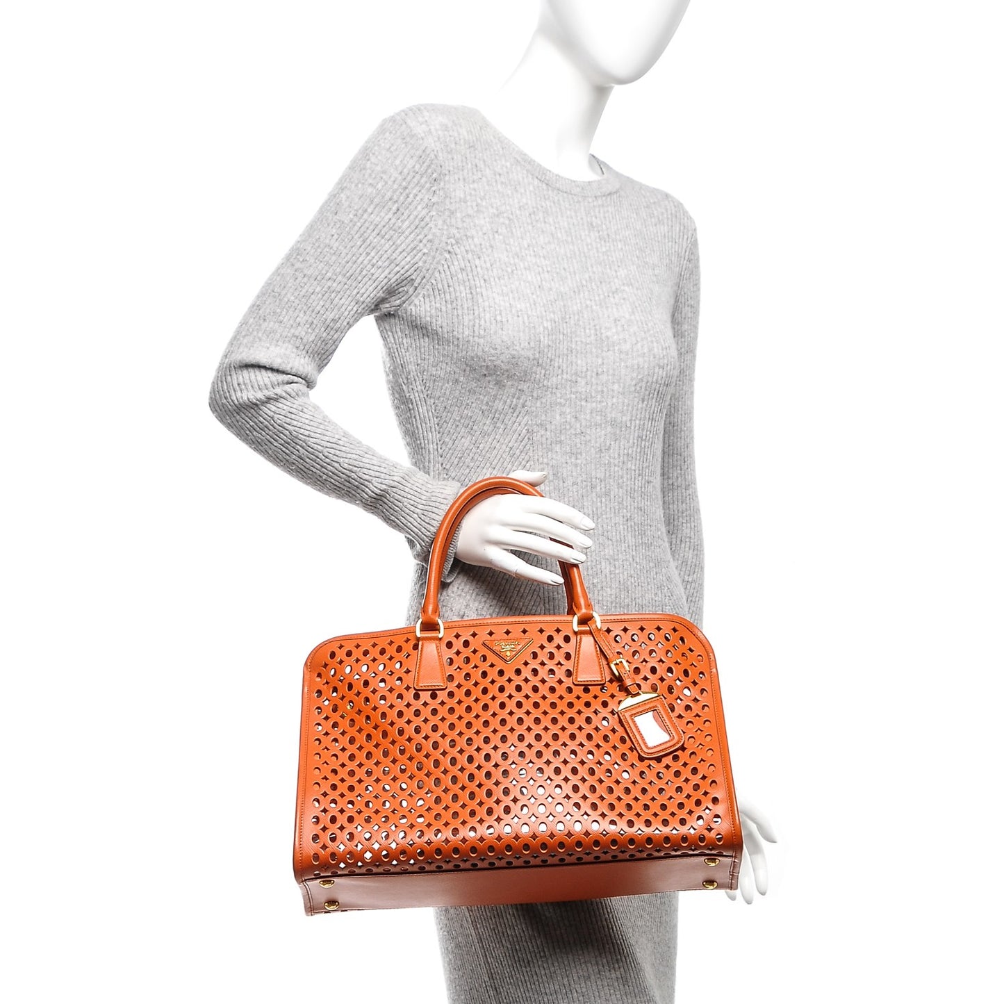 Saffiano Perforated Tote Papaya