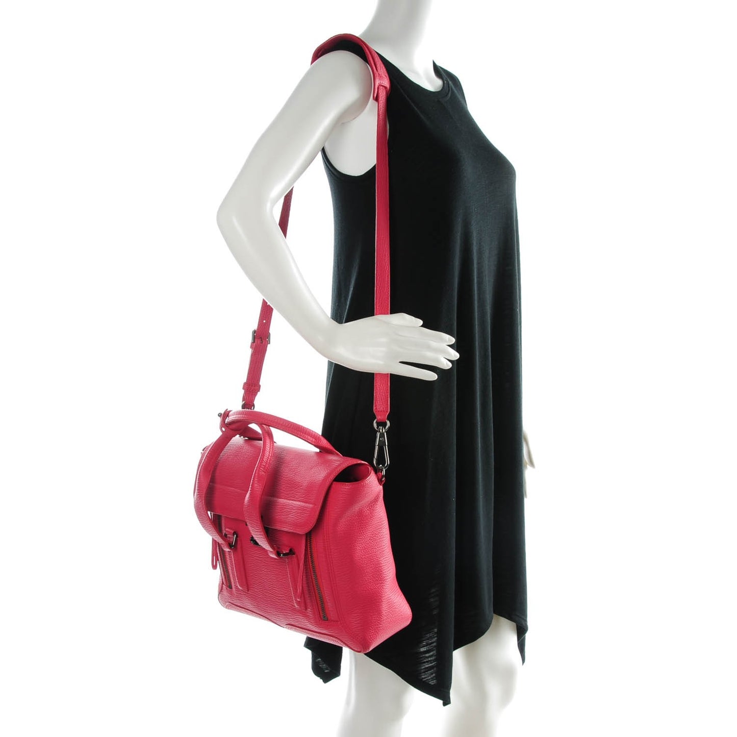 3.1 Textured Calfskin Medium Pashli Satchel Raspberry